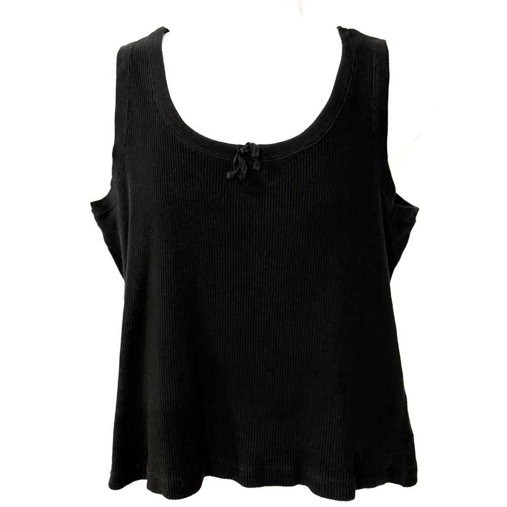 Vintage Lauren Ralph Lauren Shirt Tank Top Women XL Black Ribbed Front Tie Crop